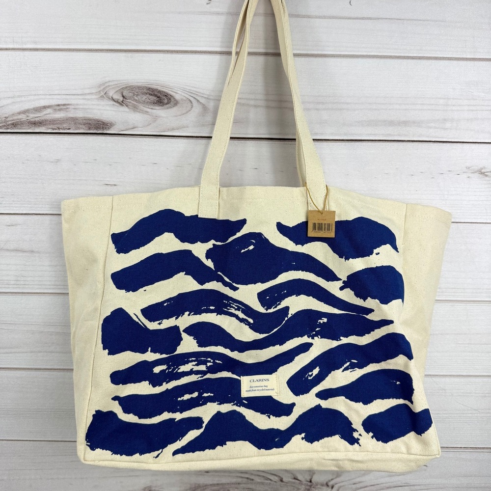 Clarins Eco Recycled Materials Tote‎ Bag Blue Wave Pattern NWT